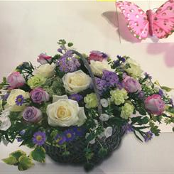 Basket in soft lilacs and whites 