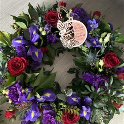 Iris and rose wreath with keepsake 